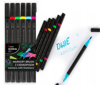 Markery Brush pendzelkowe z cienkopisem 6-kolorów Kidea Derform