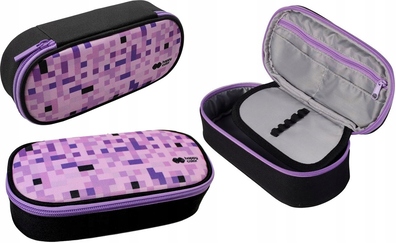 Piórnik saszetka Pixi violet owalny z zamkiem minecraft fioletowy z klapką