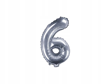 PartyDeco Balon foliowy Cyfra ''6'', 35cm, srebrny