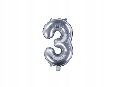 PartyDeco Balon foliowy Cyfra ''3'', 35cm, srebrny